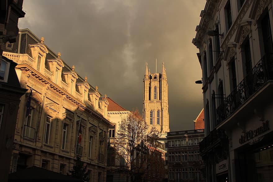 Gand, oraș, furtună, Belgia, catedrală, arhitectură, loc faimos, exteriorul clădirii, construită, istorie, peisaj urban