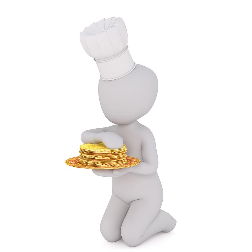 cuinar, pancake, barret del xef, Pasta d'ous, mascles, Model 3D, aïllat, 3d, model, cos sencer, blanc
