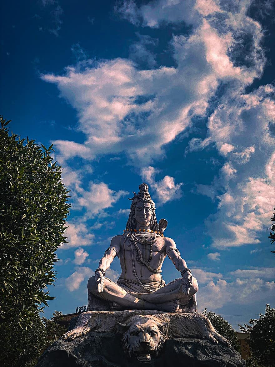 Nature, Statue, Religion, Mahakal, Shiv, Mahadev, God, Indian, Sky, Clouds, sculpture