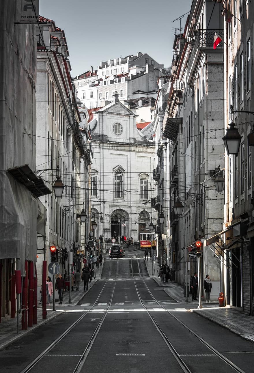 Portugalsko, Lisabon, město, silnice, cestovat, architektura, exteriér budovy, slavné místo, panoráma města, stavba, městský život