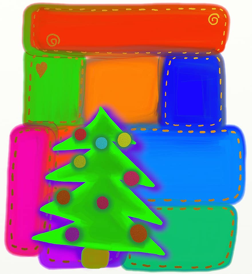 jul, träd, patchwork, Semester, julgran, julgran bakgrund, säsong, december, firande, prydnad, säsong-