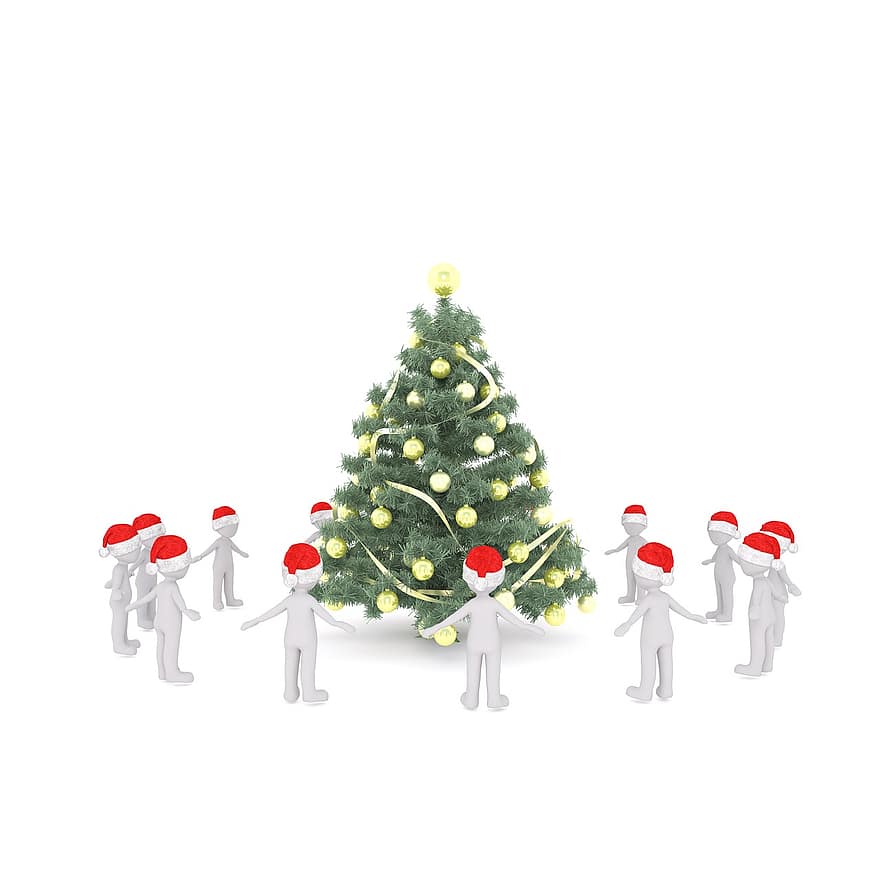 Різдво, білий самець, повне тіло, капелюх Санта, 3D модель, малюнок, ізольовані, 3d, оформлений, новорічні кулі, комбайни