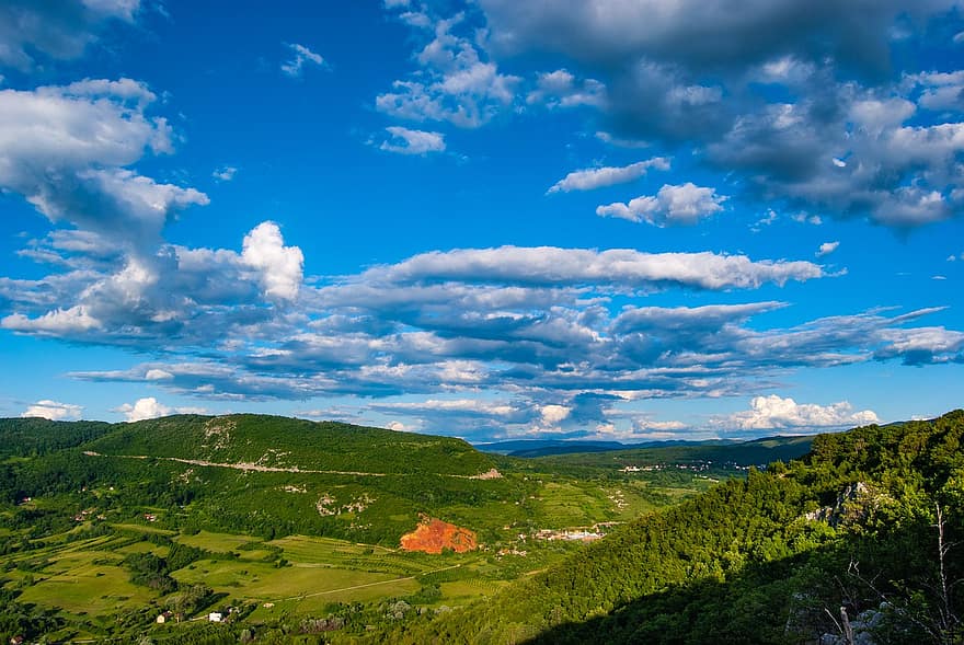 Bosnië-Herzegovina, landschap, uitzicht, panorama, vooruitzicht, natuur, bergen, vallei, hemel, wolken, Europa
