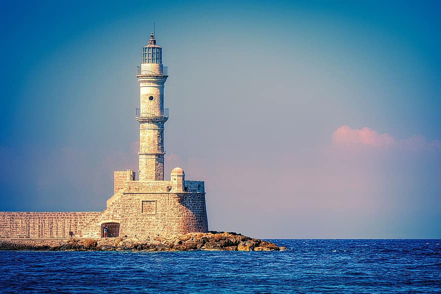faro, mar, chania, Puerto, torre, punto de referencia, histórico, atracción turística, veneciano, horizonte, costa