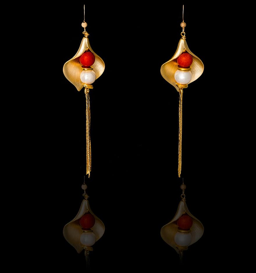 smykker, guld øreringe, øreringe, dekoration, tæt på, hængende, skinnende, enkelt objekt, guld, baggrunde, guldfarvet