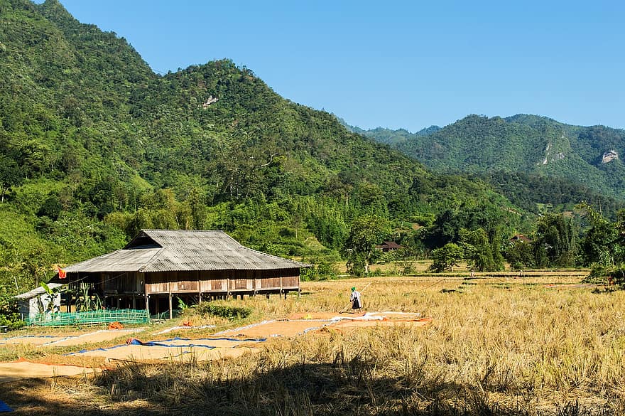 Bao Lamas, Vietnamas, kaime, kalnai, cao bang, Pac Miau, Šiaurės Vietnamas, kraštovaizdį, kalnas, kaimo scenoje, vyrai