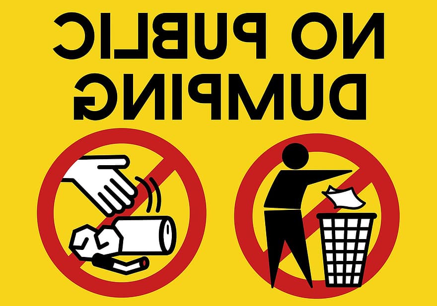 Nav publiska dempinga, atkritumi, izgāztuve, sabiedrībai, brīdinājums, paziņojums, zīme, uzlīme, baneris
