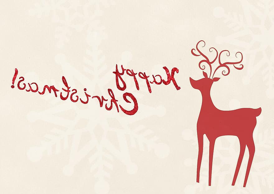 Natal, rena, feliz, cartão, decoração, moderno, vermelho, papel, parede, retrô, grunge