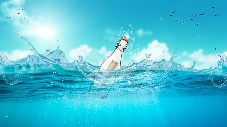 meri, viesti pullossa