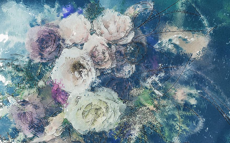 Roses, Painting, Art, Background, Blue Art, Blue Rose, Blue Painting