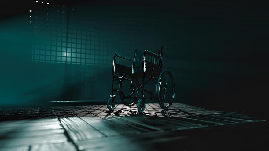 halloween, wózek inwalidzki, opuszczony szpital, przerażenie