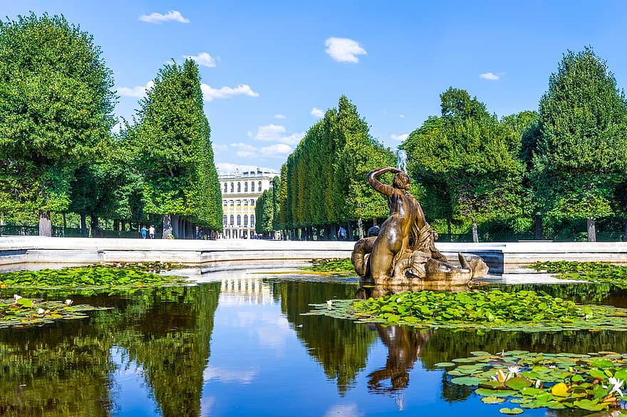 ogród, fontanna, Natura, park, na dworze, podróżować, badanie, Austria, schönbrunn, Wiedeń, architektura