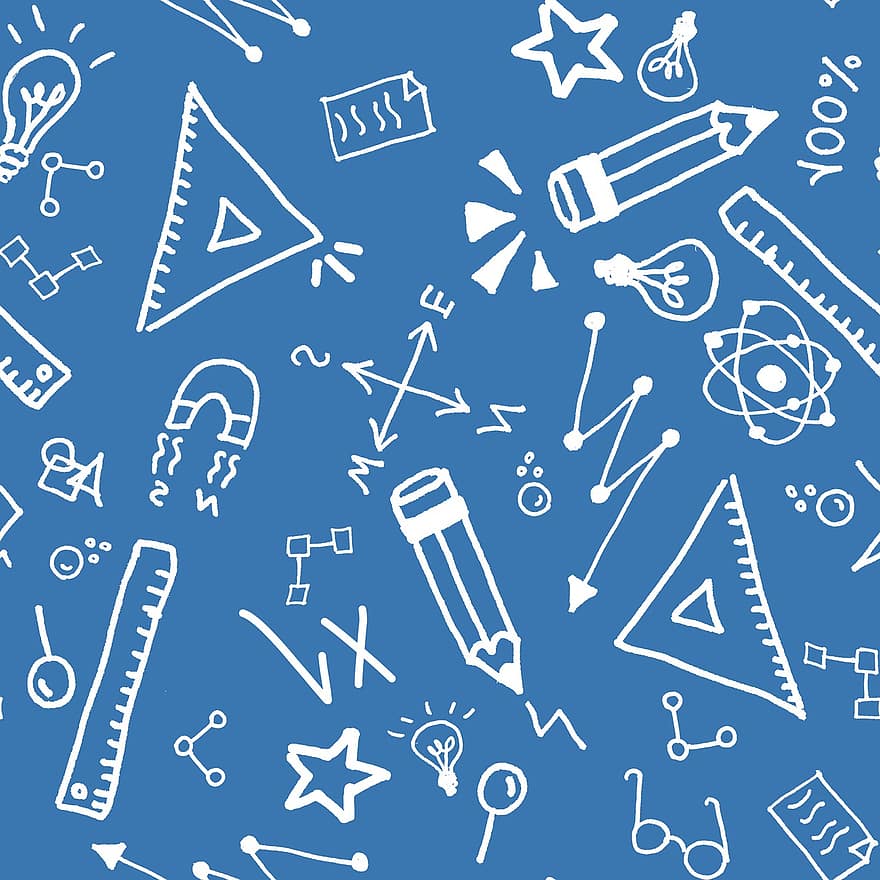 Educação, doodle, padronizar, infantil, lâmpada, lupa, magnético, Rosa dos Ventos, régua, lápis, Ciência