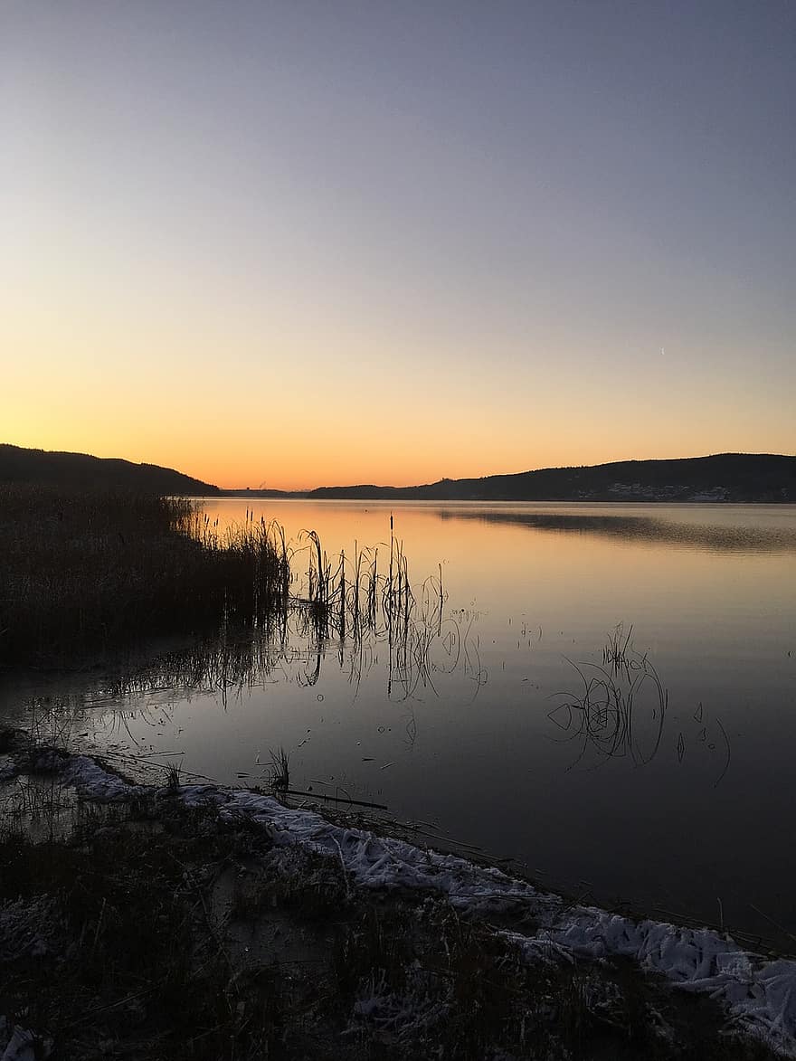 puesta de sol, frío, escarcha, hermosamente, Suecia