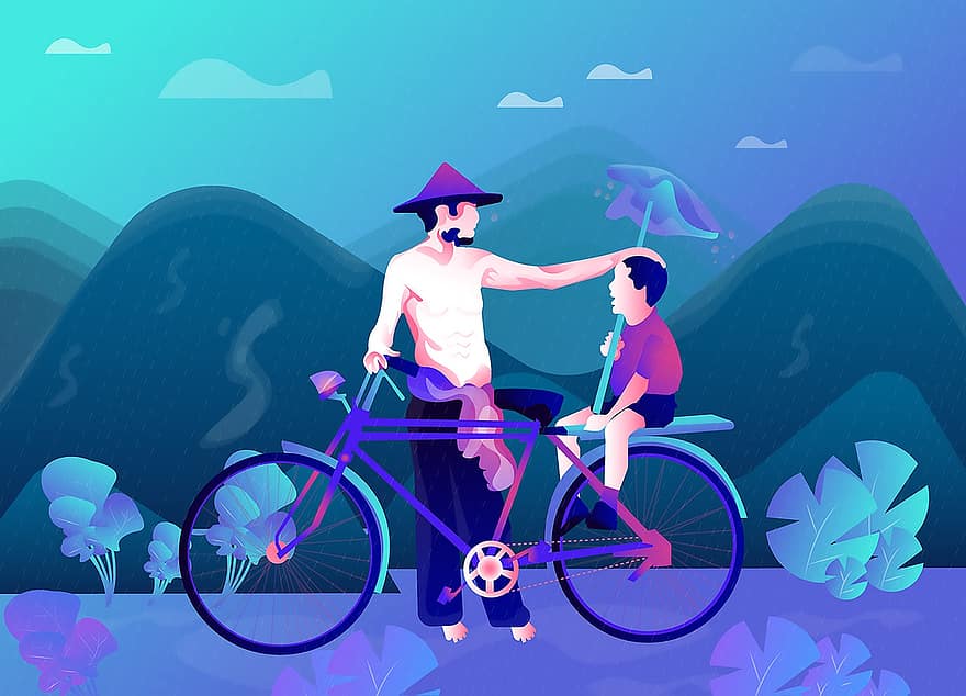 Child, Father, Bicycle, Ride, Parent, Family Love, Family, Love, People, Together, Friends