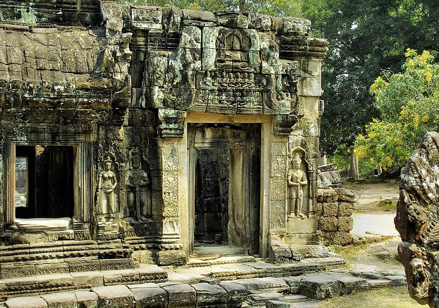 руини, храм, статуи, археология, Червените, архитектура, Ангкор, известното място, стара руина, будизъм, история
