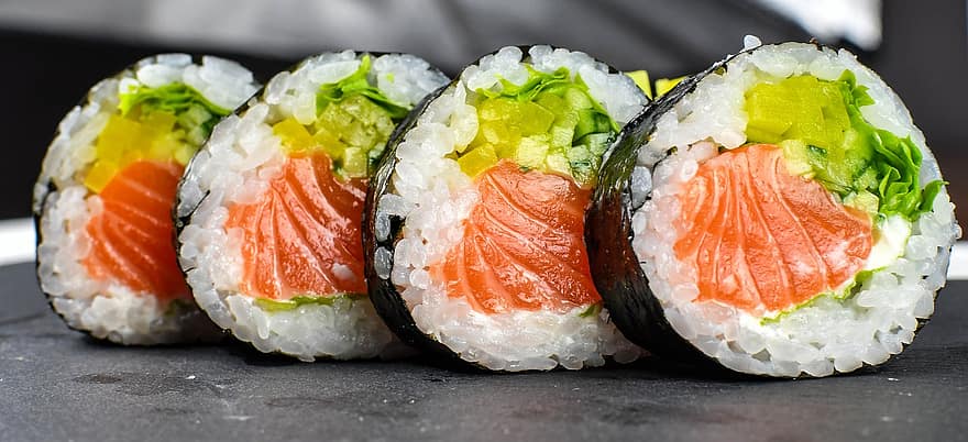 Sushi, gulungan sushi, california maki, makanan Jepang, hidangan Jepang, Gulungan California