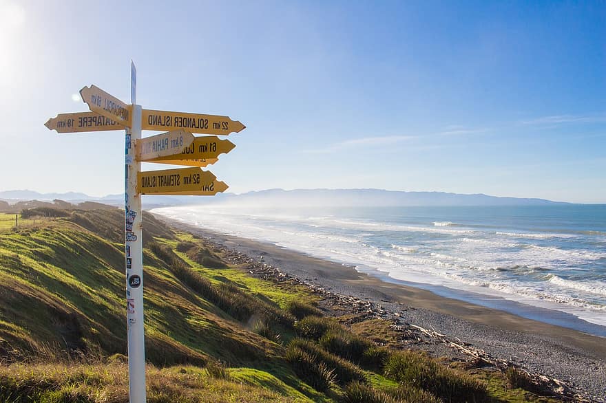 Mccracken's Rest, Strand, turistattraksjon, Te Waewae, New Zealand, sør øy, steinete strand
