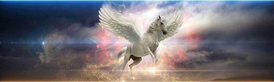 Pegasus, paard, sterren, wolken, coulissen, dier, fantasie