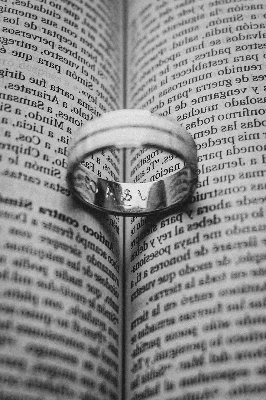пръстен, венчален пръстен, Книга, сребърен пръстен, аксесоар, бижута, Библията