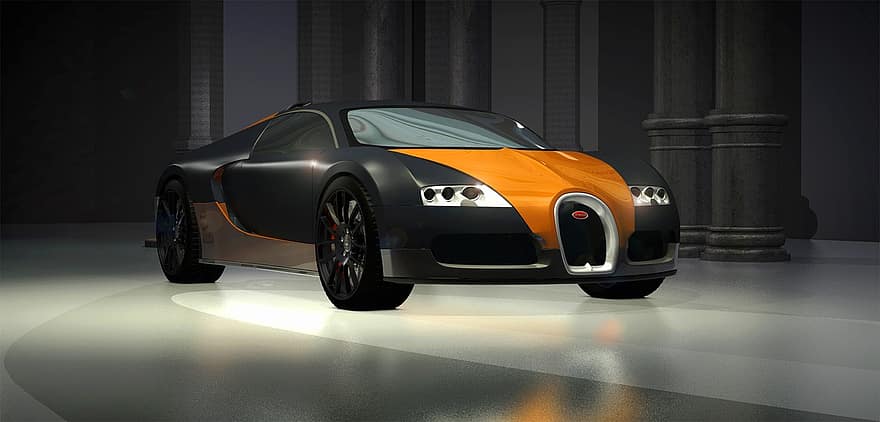 bugatti, veyron, bil, bolide, prototyp, tolkning, textur, 3d