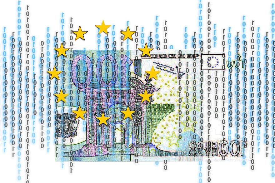 euro, regning, digitalt, binær, null, digitalisering, Digital Euro, Europa, valuta, penger, finansiere