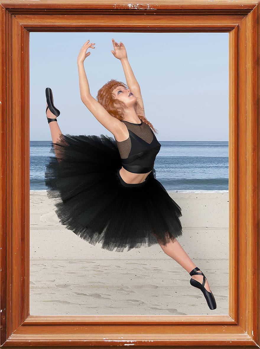 žena, balerína, rám, obrázek, tančit, balet
