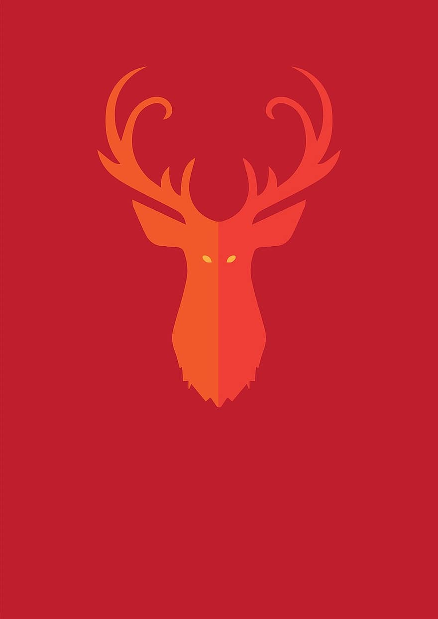 Dear, Horns, Red, Design, Deer, Animal, Happy, Orenge, Perspective, Perspective Art, Minimalist Arts