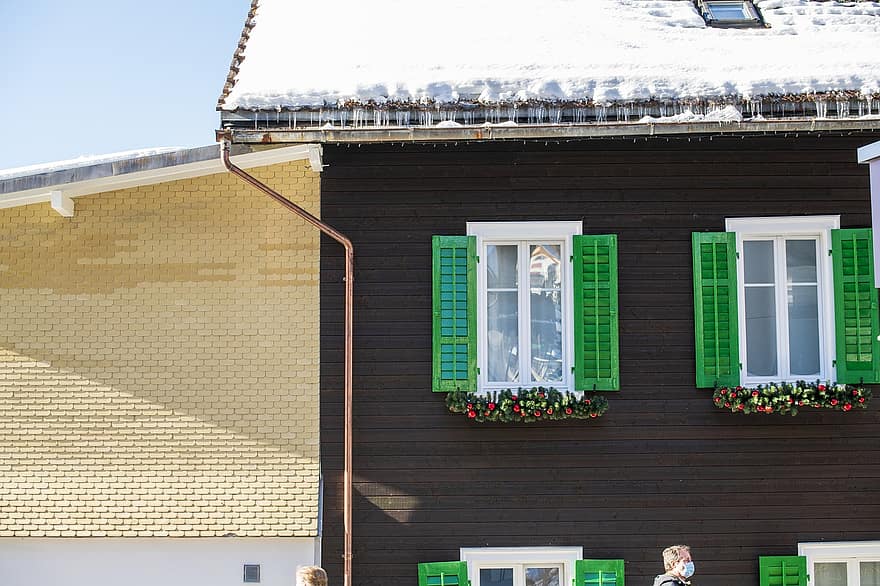 švýcarsko, engelberg, zimní, architektura, okno, exteriér budovy, střecha, dřevo, stavba, letní, sníh