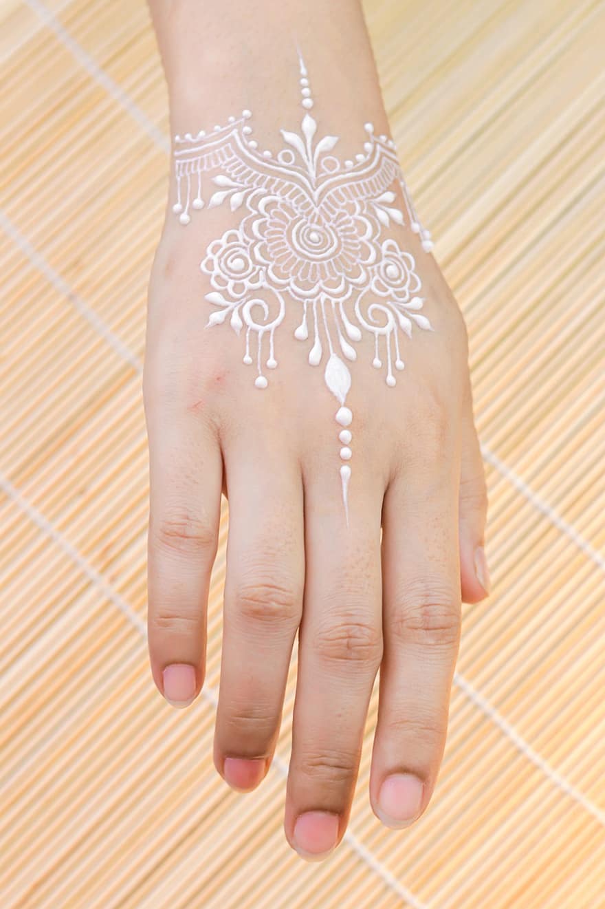 Mehndi, henna, tatovering, hånd, design, kultur, traditionel, mønster