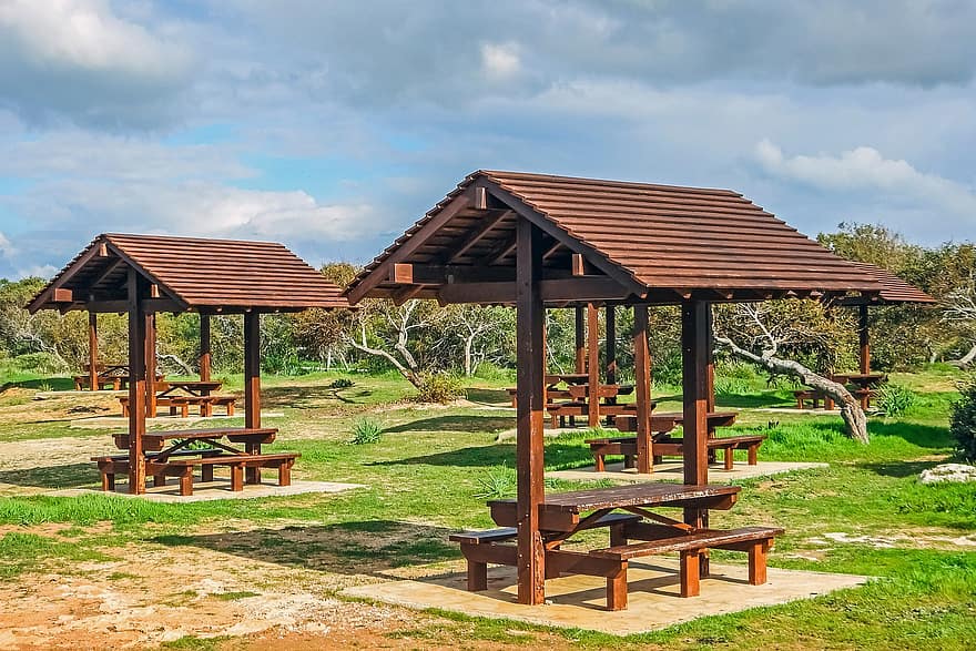 sitio de picnic, parque, campo, naturaleza, ayia napa, Chipre, viaje, madera, hierba, escena rural, verano
