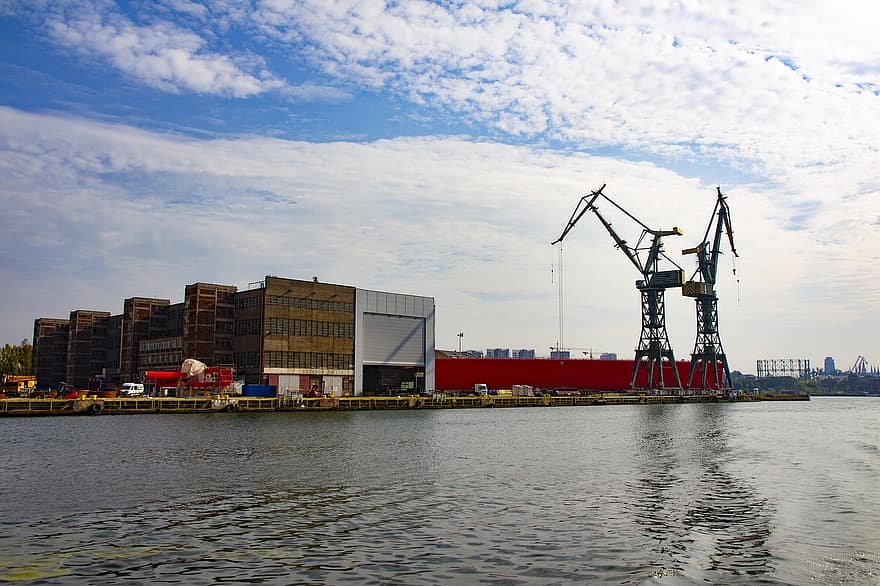 Gdansk Shipyard, Cranes, Port, Sea, Shipyard, Industry, Harbor, Coast, Gdańsk, commercial dock, shipping