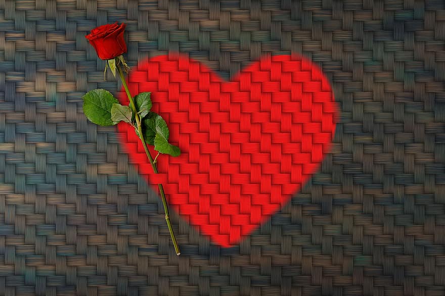 hjerte, romantisk, rød, rød rose