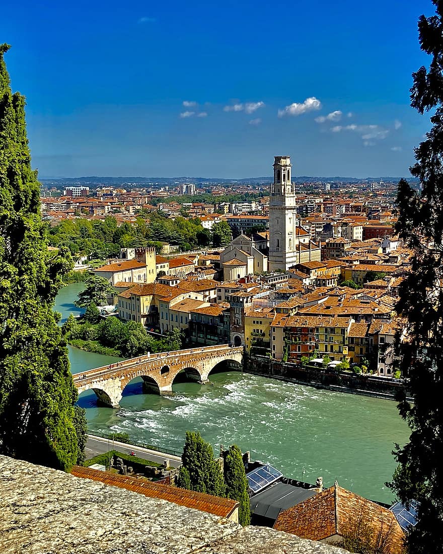 con kênh, thành phố, du lịch, Châu Âu, verona, Nước Ý, veneto, nước Ý, adige, Etsch, nơi nổi tiếng