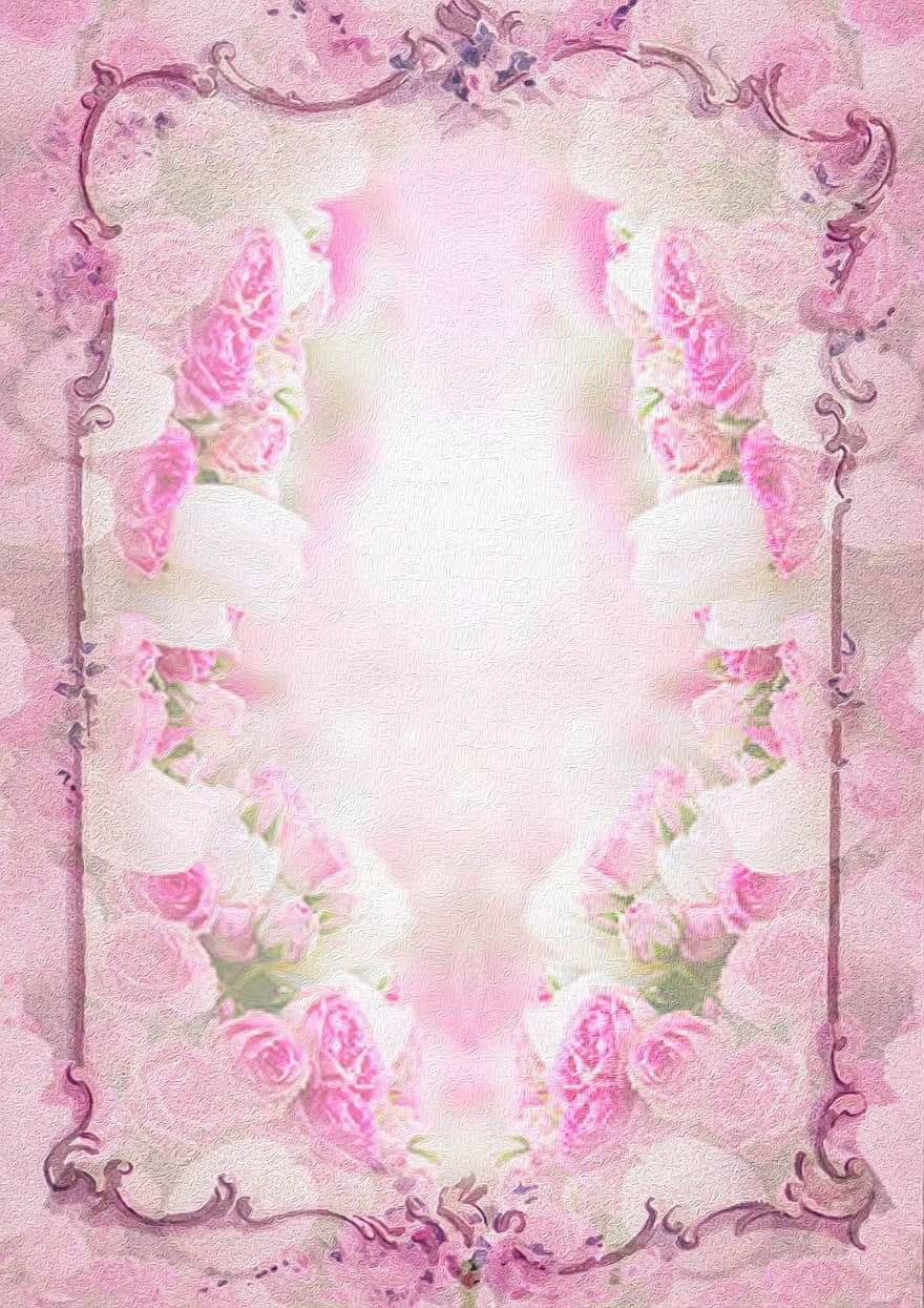 Pink, Vintage, The Framework Is Structured, Old, Romantic, Playful, Tulips, Decoration, Background, Collage, Postcard