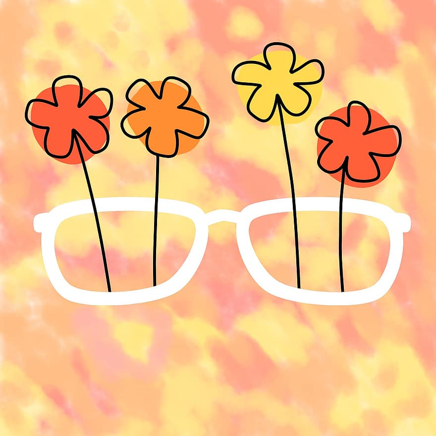 ochelari, floare, floral, artă, desen, schiță, primăvară, a inflori, ilustrare, fundaluri, vară