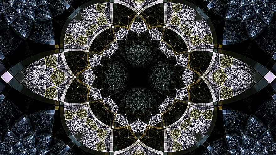 fractal, aqua, zilver, patroon, ingewikkeld, turkoois, overladen