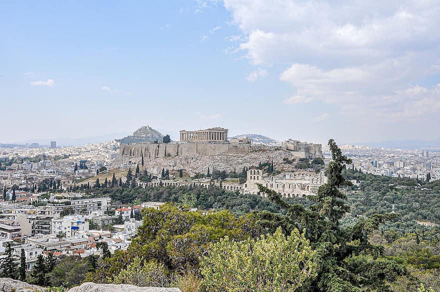 اليونان ، السفر ، أثينا ، سيتي سكيب ، مكان مشهور ، هندسة معمارية ، السياحة ، أفق حضري ، بانورامي ، التاريخ ، وجهات السفر