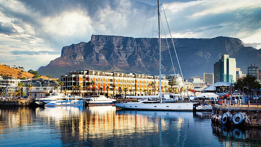 V A Waterfront, Dock, Boats, Cape Grace Hotel, Table Mountain, Cape Town, South Africa, Building, Architecture, Landmark, Marina