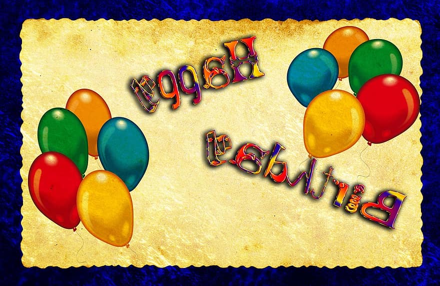 verjaardag, van harte gefeliciteerd, achtergrond, wenskaart, groet, ballonnen, geel, blauw