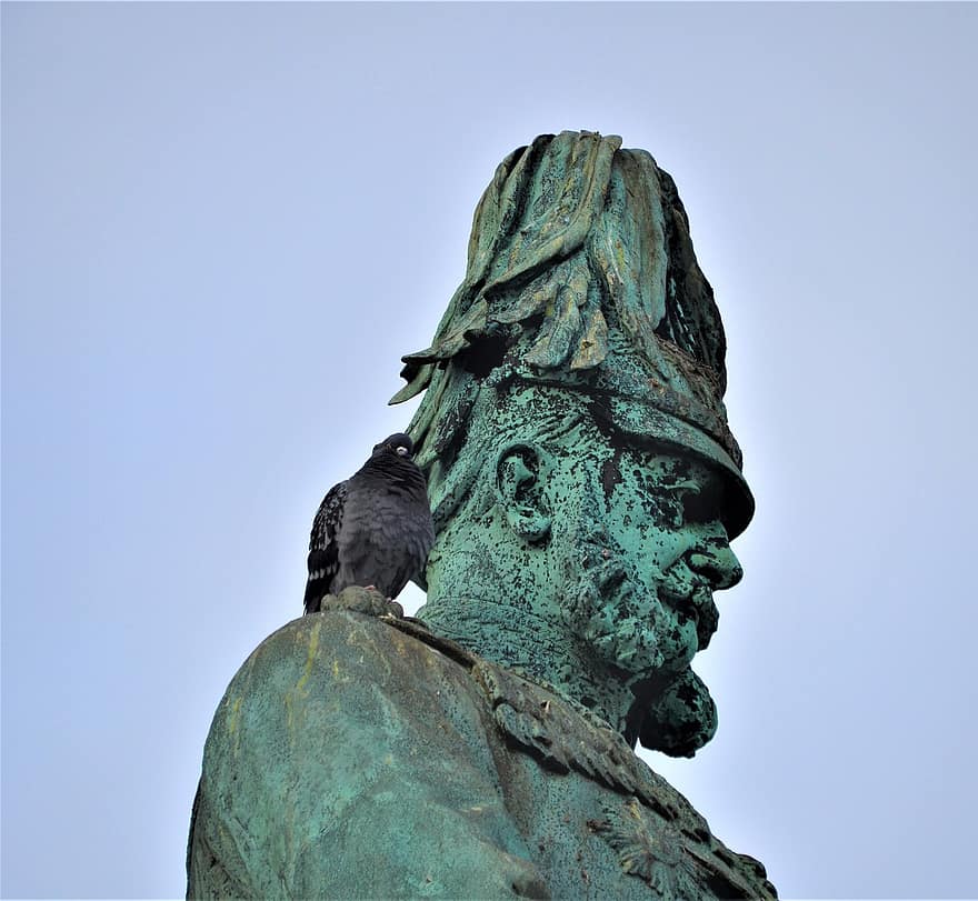 monument, choucas, Altona, Hambourg, hamburgensien, sculpture, statue, bleu, l'histoire, plume, le bec