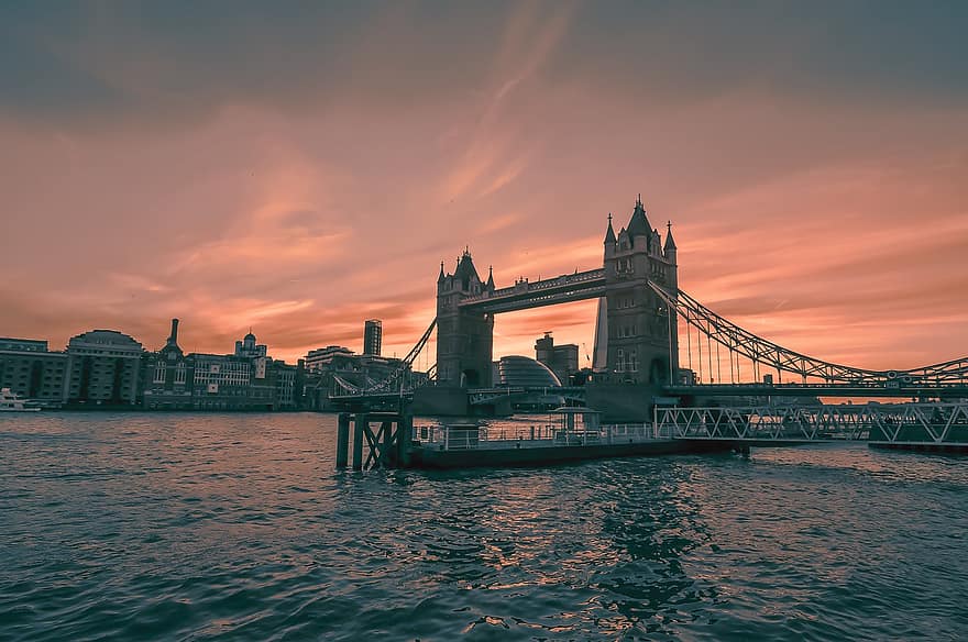 ロンドン、夜、シティ、イングランド、建築、川、旅行、有名な、建物、英国、テムズ