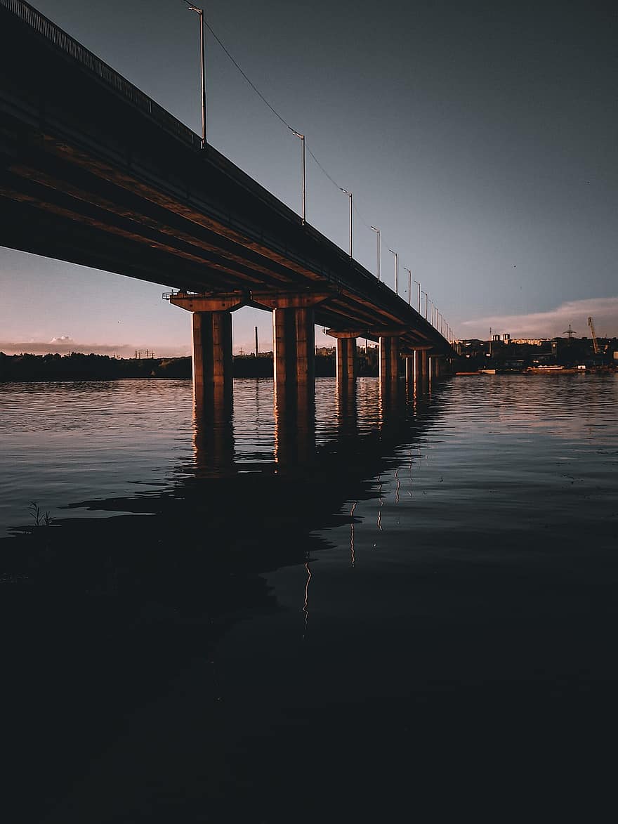 Bridge, River, Sunset, Twilight, Water, Evening, City, Travel