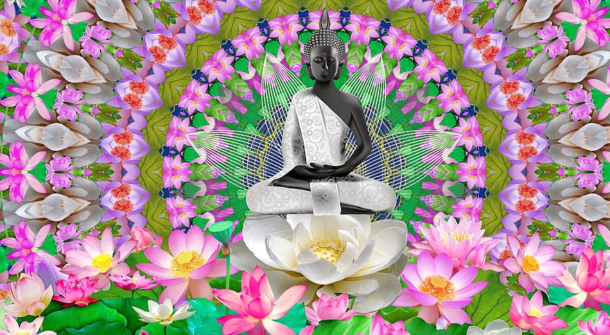 медитация, йога, духовен, Буда, Мандела, цветен, магия, отпускащ, медитирам, спокоен, цветя