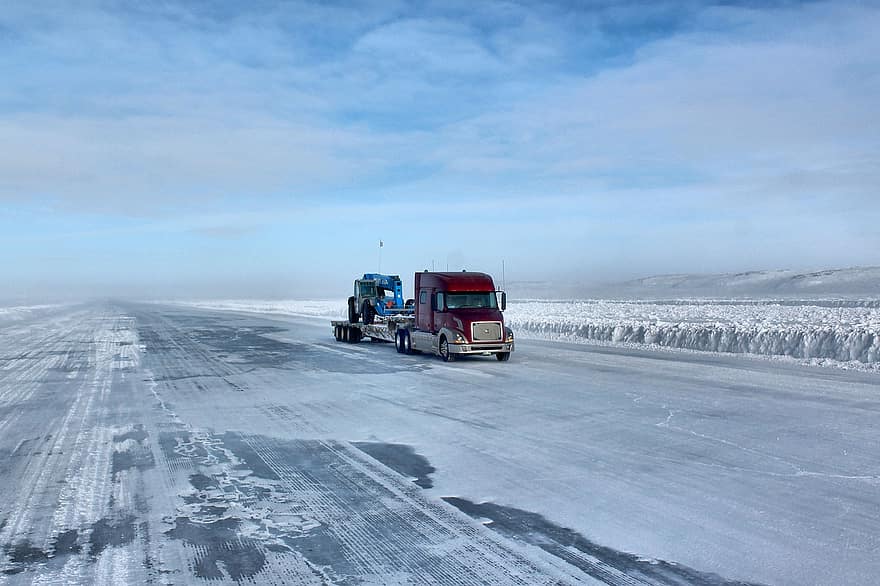 isvej, vej, lastbil, rejse, køretøj, is, sne, snedækket, vinter
