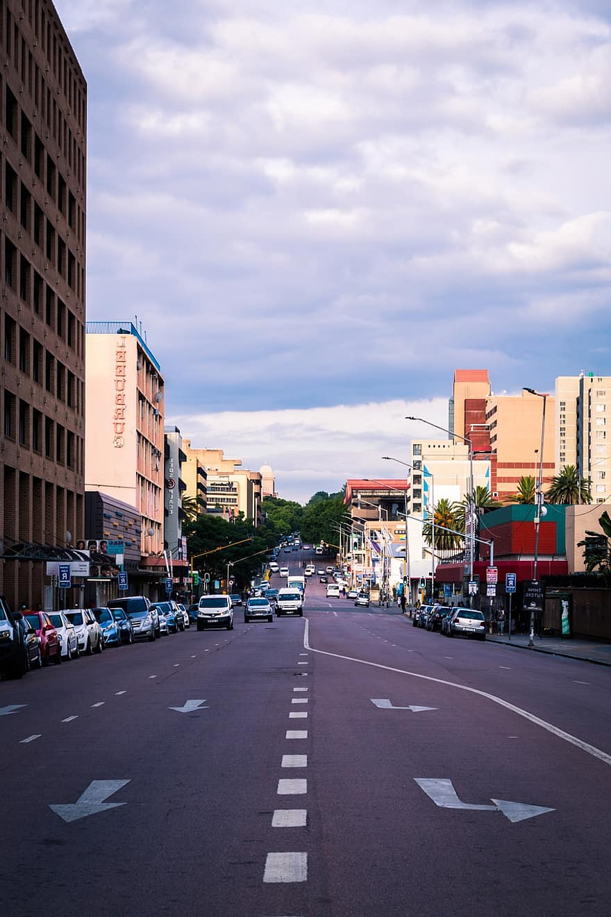 Sidewalk, Street, Sunset, Landmark, People, Sunlight, City, Urban, Buildings, Pretoria, South Africa