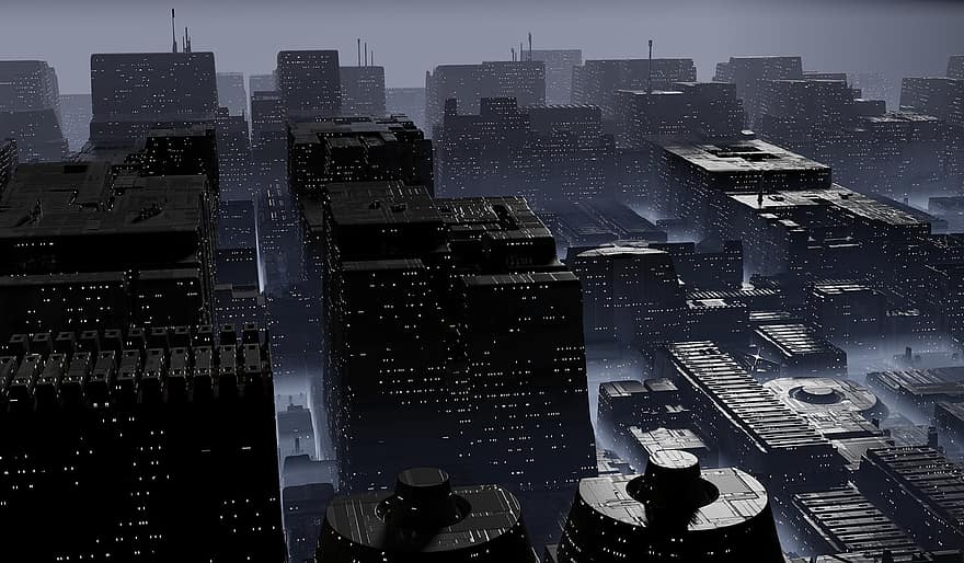 sci-fi, město, futuristický, cyberpunk, budov, městský, steampunk, civilizace, metropole, panoráma, panoráma města