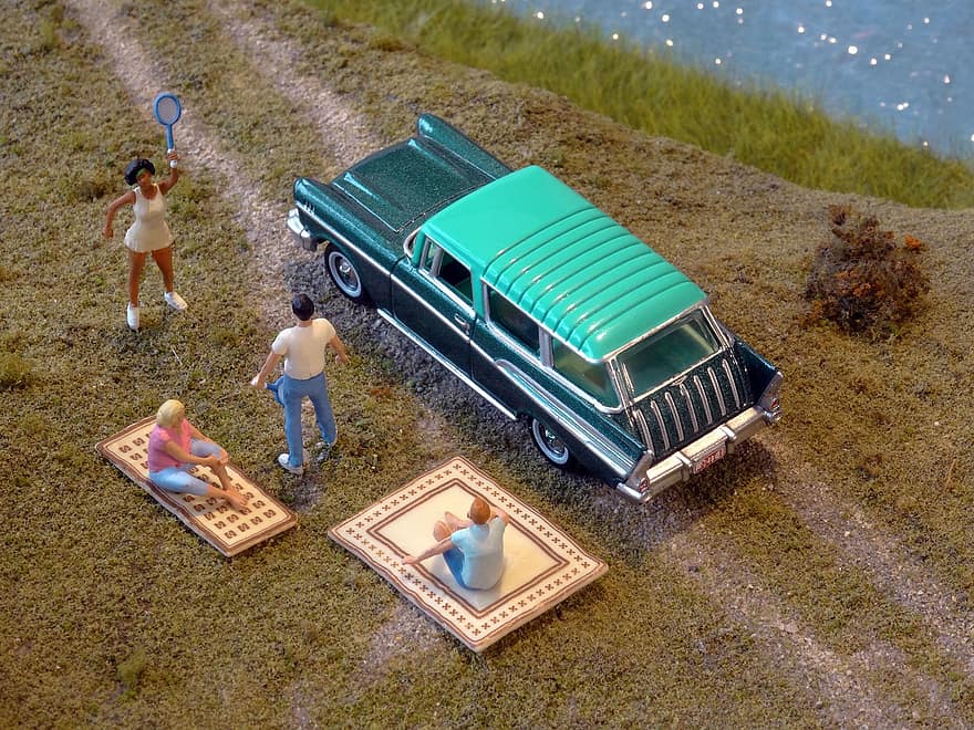 leksaksbil, modellbil, picknick