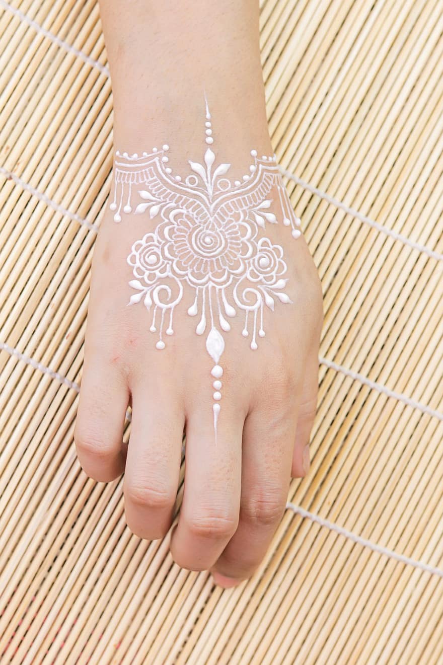 mehndi, henna, tetoválás, kéz, tervezés, kultúra, hagyományos, minta