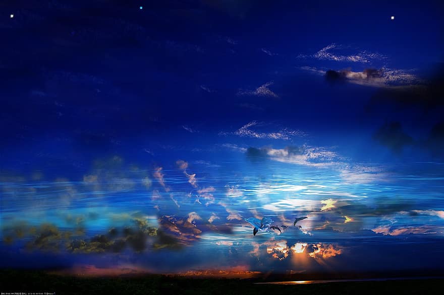 Dolphins, Sky, Clouds, Dream